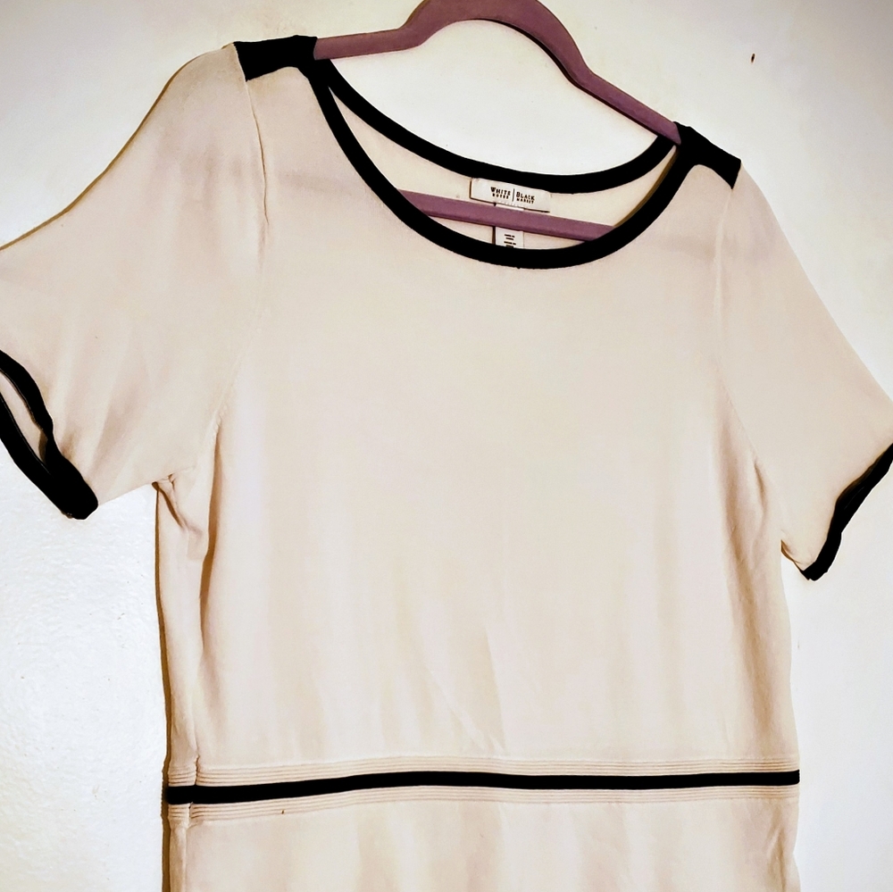 White House Black Market White Blouse Black Trim‎ Top Size Large - Picture 2 of 5